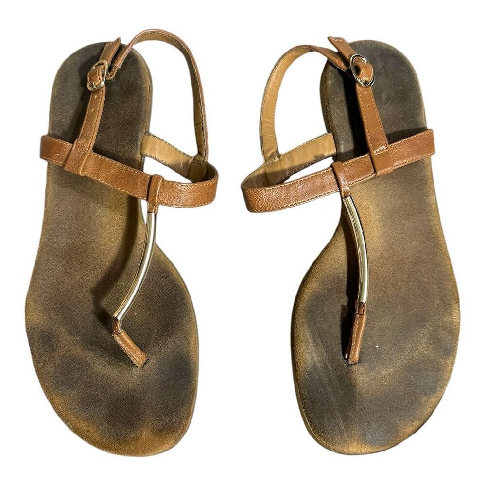 Aerosoles Women's Brown & Gold Leather T-Strap Sandals Size 8.5